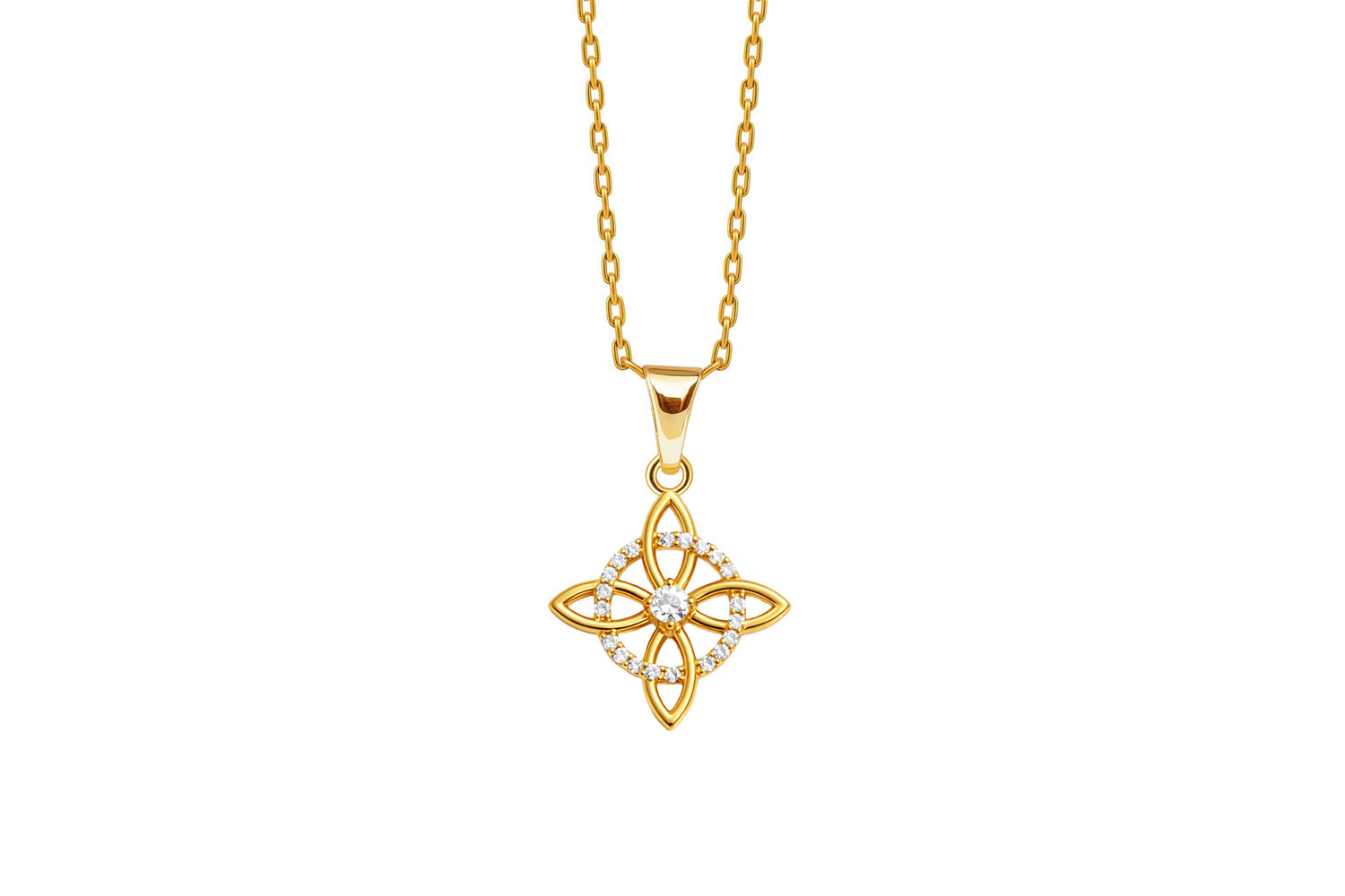 Colgante Nudo de Bruja Chapado Oro 18k y Circonita | Talism&aacute;n protector