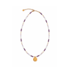 Collar Eguzkilore en acero dorado con piedras violeta y perlas nacaradas