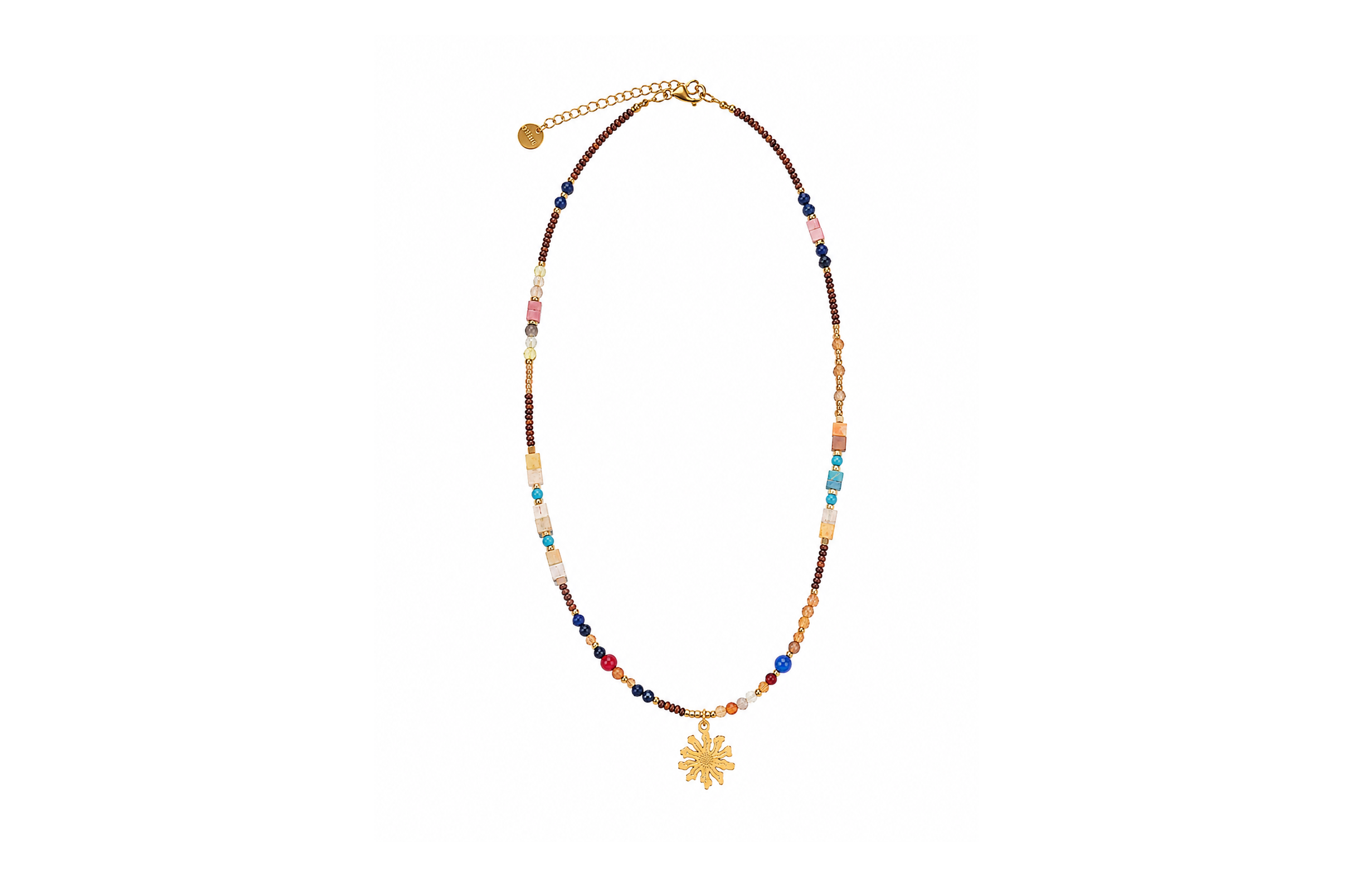 Collar Eguzkilore Acero Dorado con Piedras Multicolor | Joyas Vascas